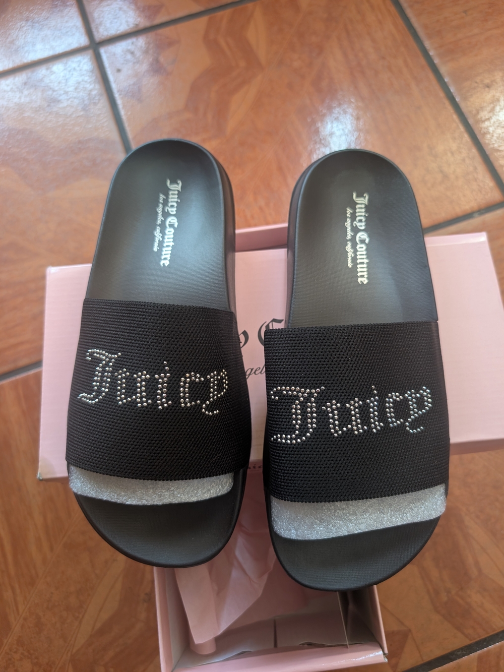 Juicy Couture Black Slide Sandals with Silver Crystal 'Juicy'